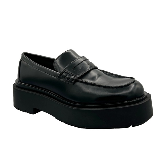 H&M Black Faux Leather Chunky Platform Preppy Slip On Penny Loafers (6) - Picture 2 of 16